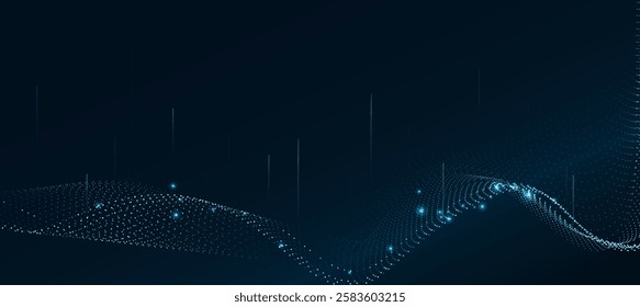 Abstract blue particle technology background,Flow wave with dot, Futuristic digital background for presentation banner business tech or event poster tech EPS 10