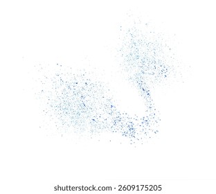 Abstract blue particle trail on white background with scattered dust effect and motion dynamics. Vector for tech visual effects, scientific design, futuristic backgrounds and digital compositions.