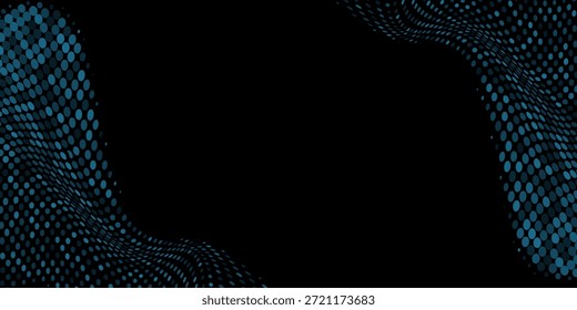 Abstract Blue Particle Wave Frame on Black Background