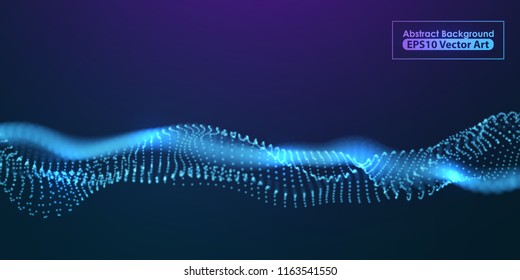 Abstract Blue Particles Background. Digital Cyber Space Data Visualization. Vector Illustration.