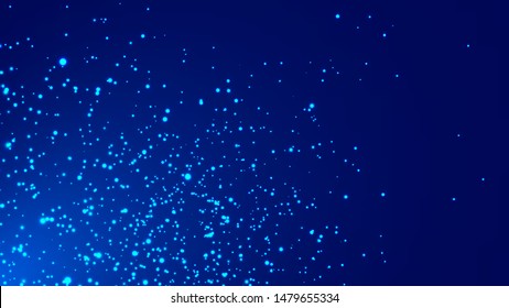 Abstract blue particles background. Dynamic shining particle explosions.