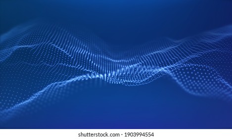 Abstract blue particles background. Flow wave with dot landscape. Digital data structure. Future mesh or sound grid. Pattern point visualization. Technology vector illustration.