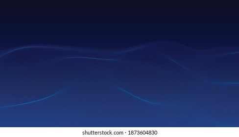 Abstract blue particles design of technology artwork template background. Wavy circle dots element wave on gradient blue screen. illustration vector 