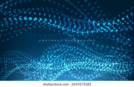 Abstract blue particles flow wave dot landscape digital data structure future mesh grid technology background vector illustration.