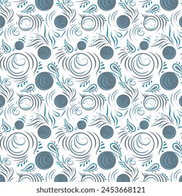 Abstractas patrón azul sobre fondo blanco, en estilo boho o adorno tradicional. Patrón de Vector sin costuras con motivos orientales y eslavos. Para telas, papel de embalaje, ropa, decoración de interiores 