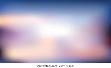 Gradiente borroso de azul Abstractas a melocotón con un suave brillo central blanco y viñeta violeta; telón de fondo de ensueño del cielo al atardecer para Anuncios, cabeceras de Web, viajes, bienestar y marca