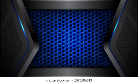 Abstract Blue Perforated/ Black Modern Futuristic Background Vector Illustration.