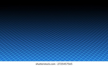 Abstrakte blaue perspektivische Gitternetzlinie auf dunklem Hintergrund. Digitales Cyberspace- und Technologiekonzept Vektor eps10.