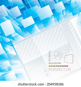 Abstract blue perspective technical background. Vector. 
