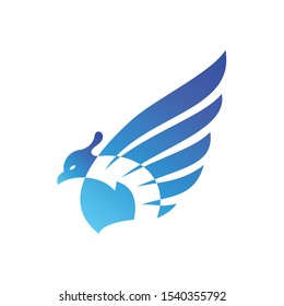 Abstract blue phoenix bird logo. Falcon, eagle, dove, bird symbol