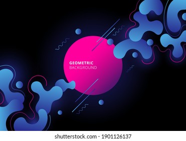 Abstract blue and pink color geometric with fluid flow on black background. Vector illustration