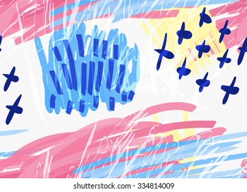 Abstract blue and pink with crosses.Hand drawn with paint brush seamless background.Modern hipster style design.