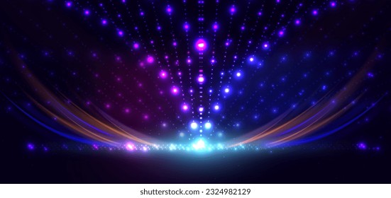 Abstract blue and pink dot lighting effect on dark  background with lighting effect and bokeh. Vector illustration