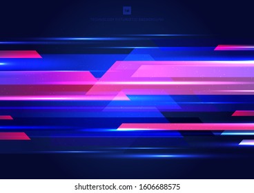 Abstract blue and pink geometric motion with lighting glow colorful on dark background technology modern style. Vector illustration