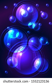Abstract Blue and Pink Geometric Pattern with Babbles. Glowing Spatial Texture. Vector. 3D Illustration