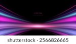 Abstract blue and pink glowing rayn curved on black background. Hi speed motion moving concept on black background. Vector illustration