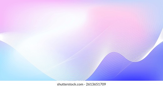 Abstract blue and pink gradient background with shining lines waves. Minimalist pastel color background for banner, poster, cover, brochure, flyer, website