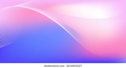 Abstract blue and pink gradient background with shining lines waves. Minimalist pastel color background for banner, poster, cover, brochure, flyer, website
