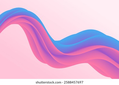Abstract blue and pink gradient fluid waves on pink background modern look.