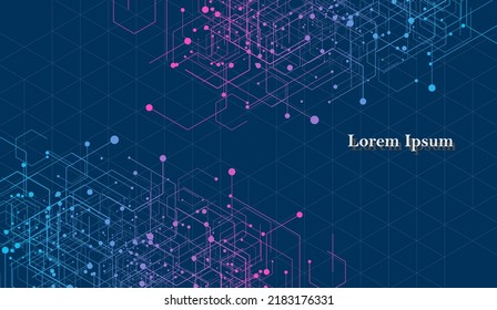 abstract blue pink hexagon, network image, geometric navy background, scientific technology, engineering concept