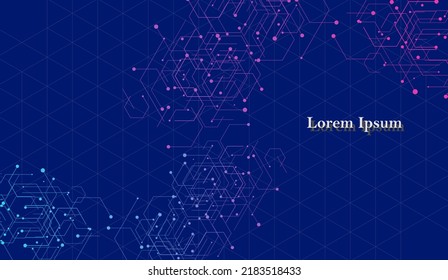 abstract blue pink hexagon, network image, geometric navy background, scientific technology, engineering concept