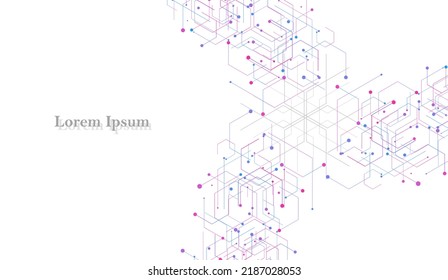 abstract blue pink hexagon, network image, geometric texture background, scientific technology, engineering concept