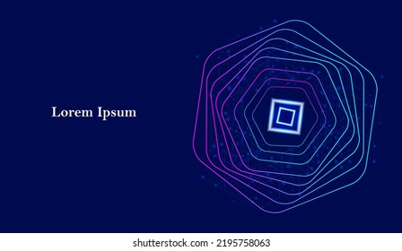 abstract blue pink hexagon, network image, geometric navy background, scientific technology, futuristic concept