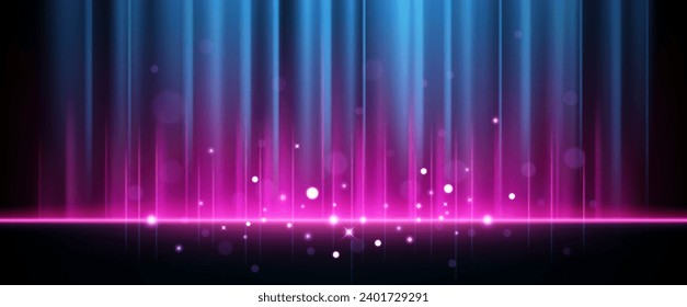 Abstract Blue and Pink Light Rays Effect with Sparks, Vector Illustration