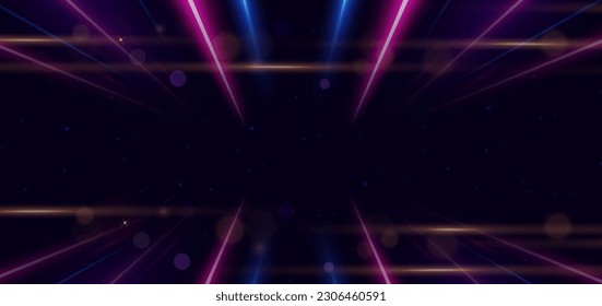 Resumen en diagonal de neón azul y rosa sobre fondo azul oscuro con efecto de iluminación y brillo. Ilustración del vector
