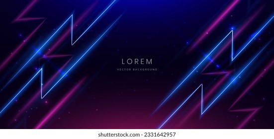 Abstract blue and pink neon diagonal glowing on dark blue background with lingthing effect sparkle. Vector illustration