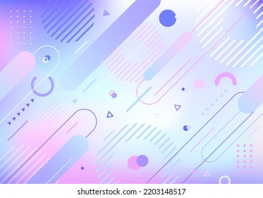 Resumen del patrón de elementos geométricos de gradiente azul y rosa pastel hace que el fondo holográfico sea retro. Ilustración del vector