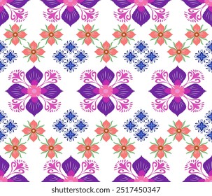 Abstrato azul , rosa e roxo padrão floral demask sem costura no fundo branco. design para impressões, têxteis, papel de parede, embalagem.  