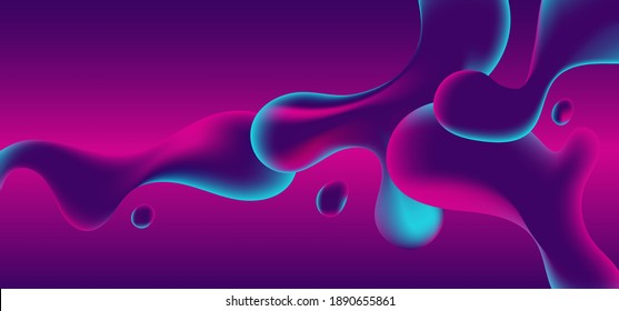 Abstract blue, pink and purple gradient color liquid wavy shapes futuristic banner design background. Fluid wave flowing motion. Vector illustration