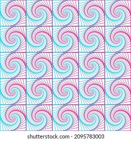 Abstract blue, pink and purple swirl lines spiral spirograph shapes waves seamless ethnic pattern on the white background. Vector illustration. Wrapping paper.