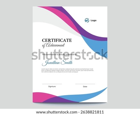 Abstract Blue, Pink and Purple Waves Certificate Design