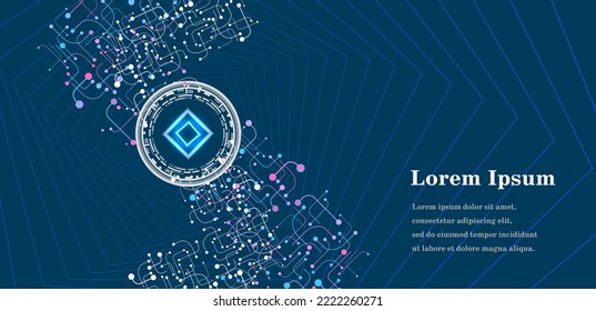 abstract blue pink round, ai artificial intelligence, geometric background, scientific technology, futuristic concept