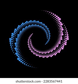 Abstract blue and pink spiral. Vector dots background for design banners, posters, business projects, pop art texture, covers. Geometric halftone texture.