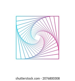 Abstract blue and pink square spirograph twisted wireframe tunnel shapes logo ethnic on the white background. Vector illustration.