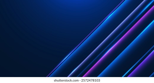 Abstract blue and pink stripe lines light on dark blue background. Blue pink speed light effect for futuristic design concept. Vector illustration
