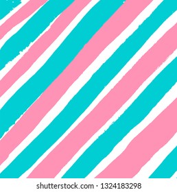 Abstract blue and pink striped pattern. Hand drawn gouache style vector eps10. 