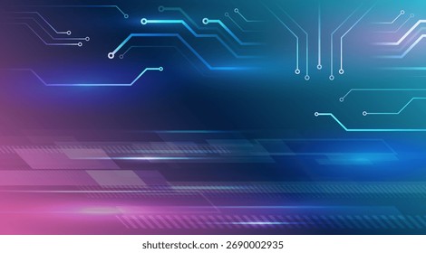 Abstractas fondo de tecnología azul y rosa con líneas de circuitos brillantes y Formas geométricas. Concepto de diseño digital futurista para la innovación, los datos y los temas tecnológicos modernos.