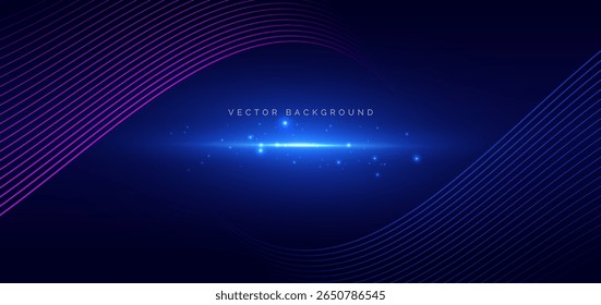 Abstract blue and pink wave lines dynamic with lighting effect sparkle on dark blue background. Futuristic wave lines concept. Vector illustration