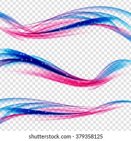 Abstract Blue and Pink Wave Set on Transparent  Background. Vector Illustration. EPS10