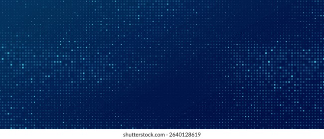 Abstract blue pixel pattern for Business or FinTech background. Digital data with futuristic glittering dots for cryptocurrency concept. Tech pixels backdrop for online webinar. Vector illustration.