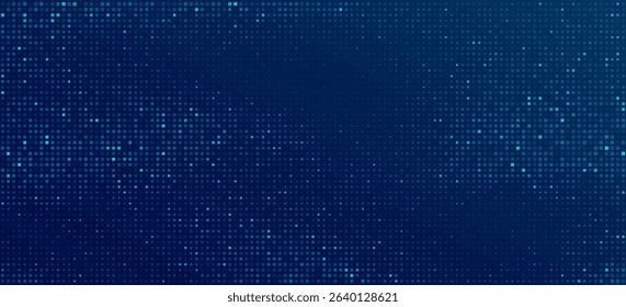 Abstract blue pixel pattern for Business or Technology background. Digital data with futuristic glittering dots for cryptocurrency backdrop. Tech pixels for online webinar. Vector illustration.