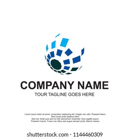 abstract blue pixel sphere technology logo