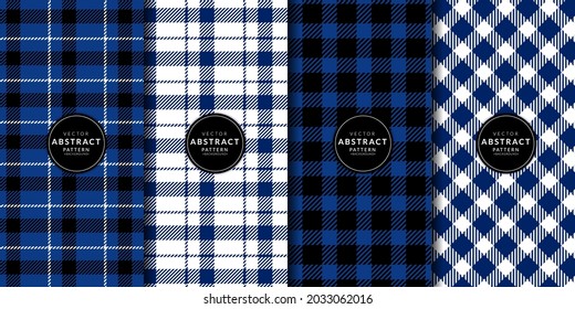 Abstract blue plaid collection. Gingham checker black, white. Endless texture with decorative, fabric. Vector geometric illustration background.