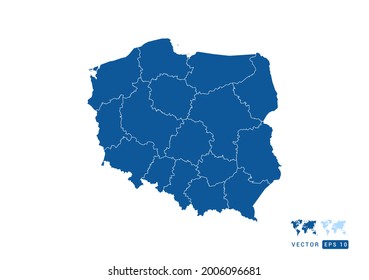 Resumen del vector del mapa azul de Polonia sobre fondo blanco.