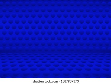 Abstract blue polka dot background. Modern room interior with blue dot wall and floor design.