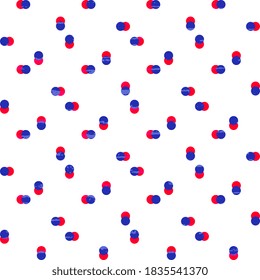 
Abstract blue polka dots in different shades and sizes on a white background, textured. Vector seamless pattern. Cute illustration.
